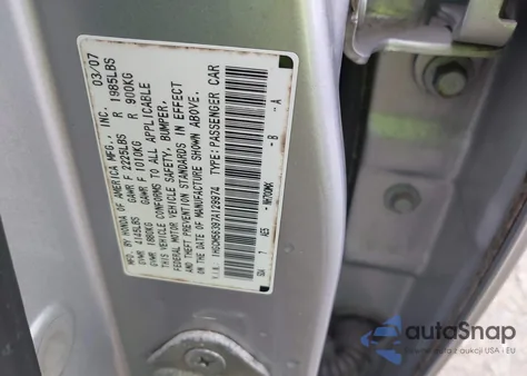 2007 Honda Accord 2.4 Se z USA, uszkodzony, nr VIN 1HGCM56397A129974